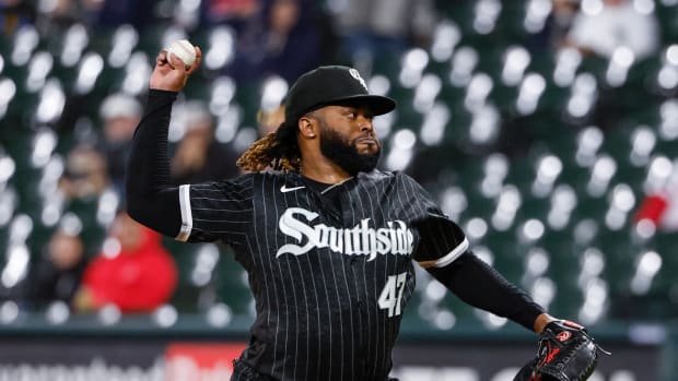Oct 3, 2022; Chicago, Illinois, USA; Chicago White Sox starting pitcher Johnny Cueto (47) delivers against the Minnesota Twins during the first inning at Guaranteed Rate Field. Mandatory Credit: Kamil Krzaczynski-USA TODAY Sports